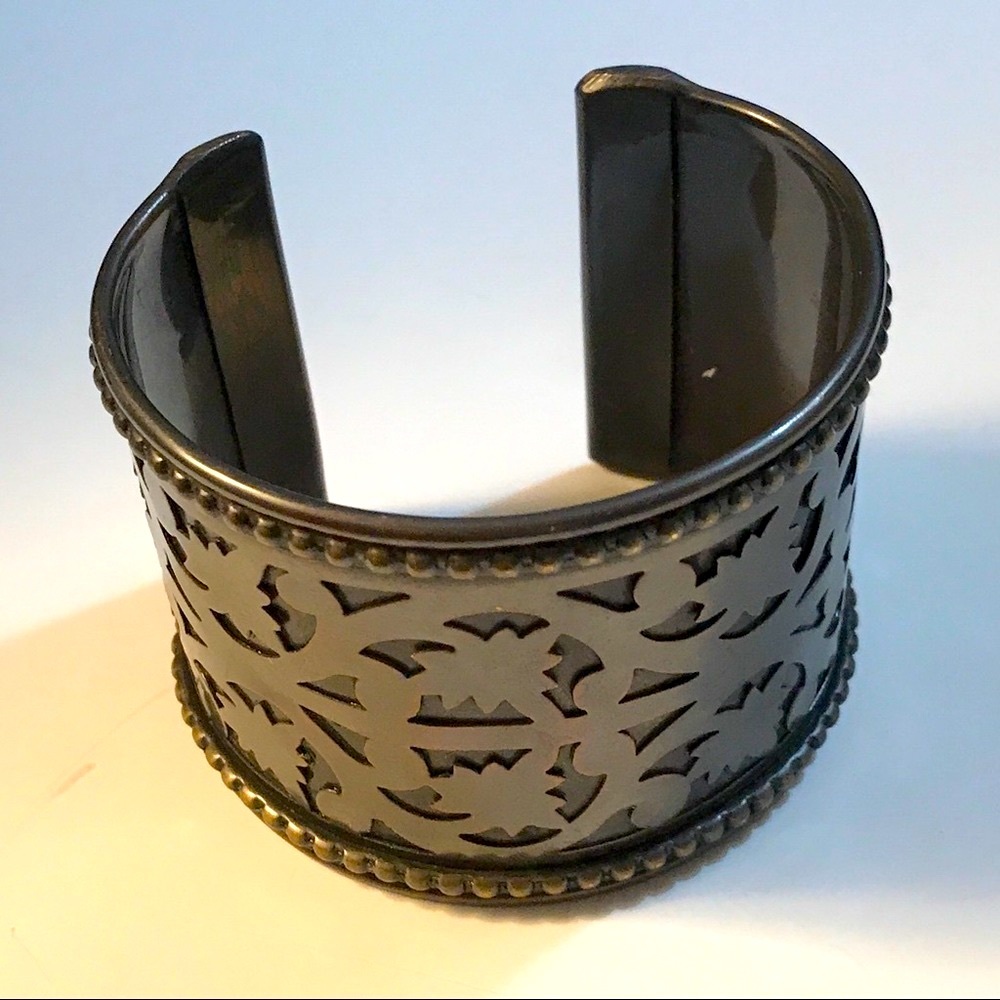 Wide Cuff Bracelet Bronze Color Metal Top Layer Cutouts Design New With Sticker